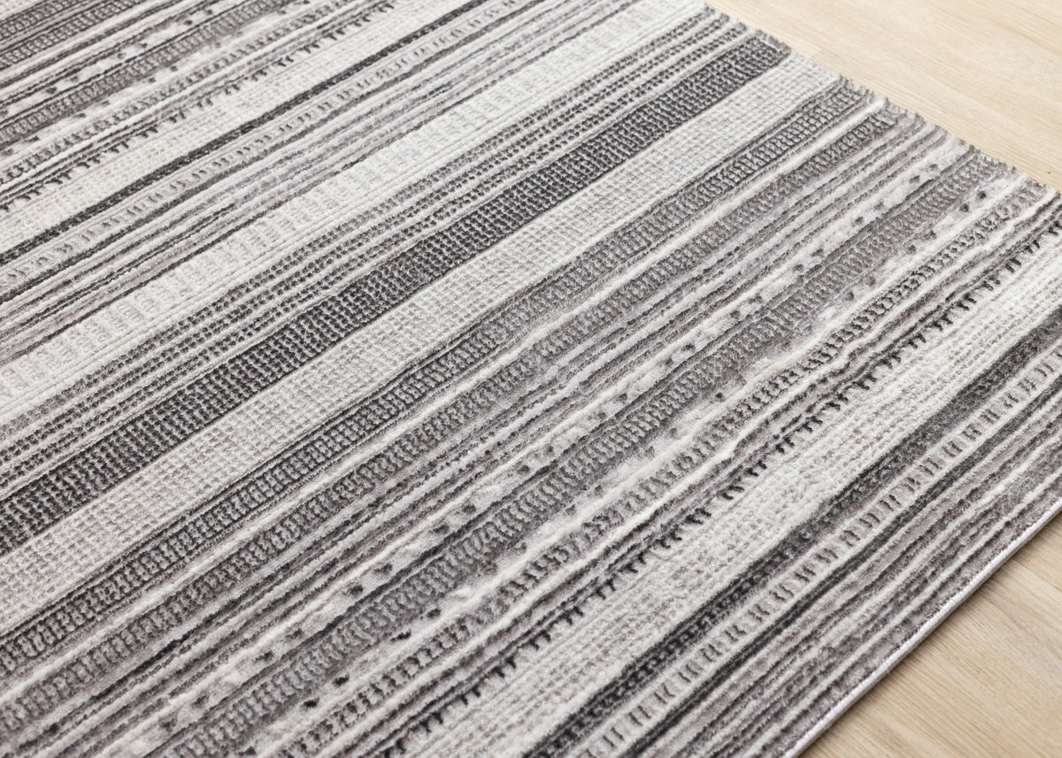 Contemporary Stripes Tribal Grey Area Rug