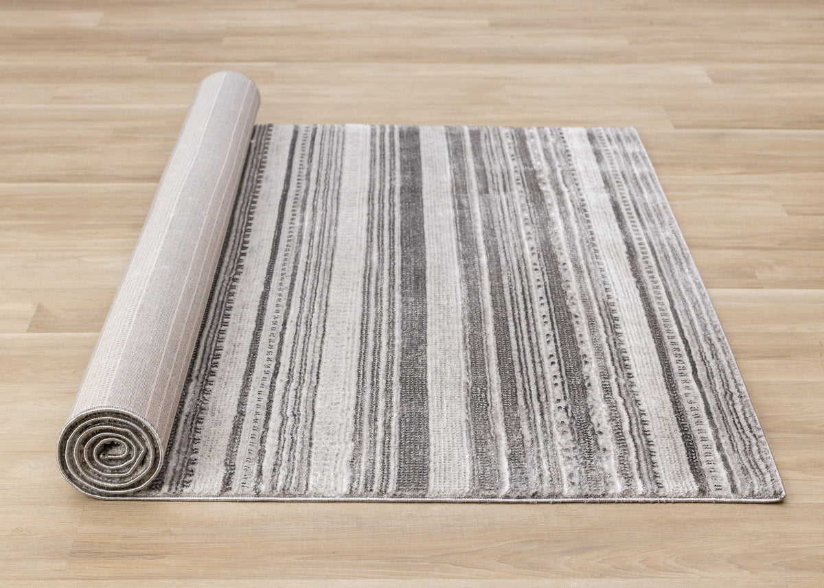 Contemporary Stripes Tribal Grey Area Rug