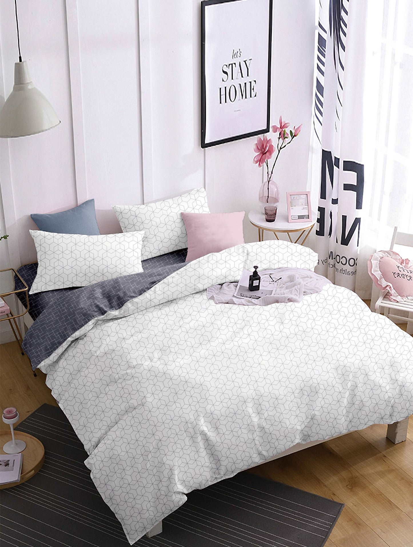 100% Jacquard Microfiber White Duvet Cover Set