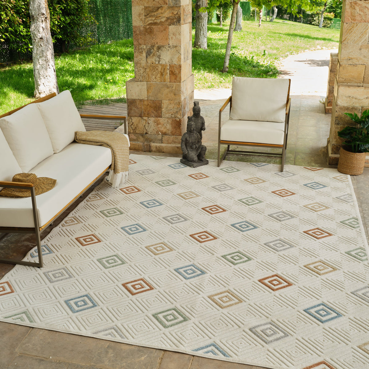 Kavari Striped Contemporary Cream and Beige Indoor Rug