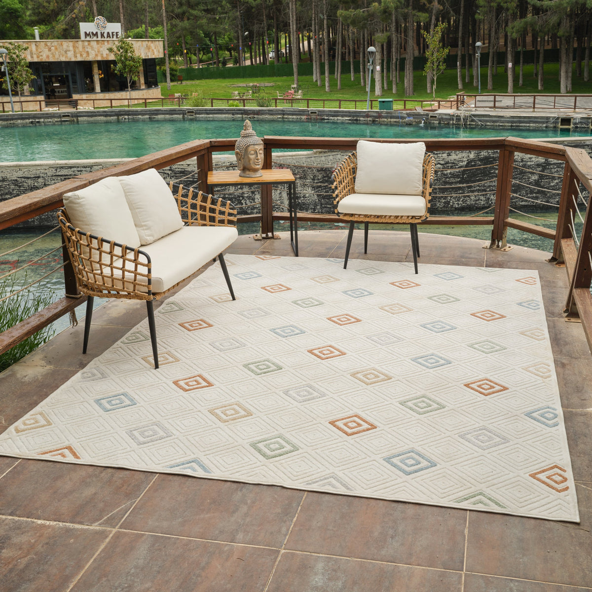 Kavari Striped Contemporary Cream and Beige Indoor Rug