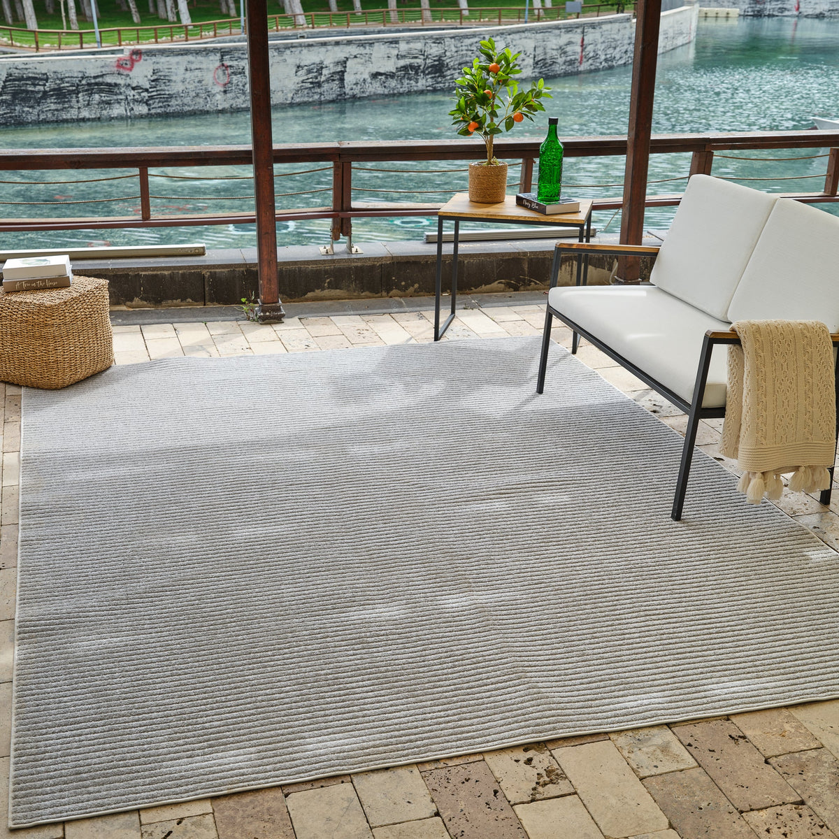Solena Striped Contemporary Grey and Beige Indoor Rug