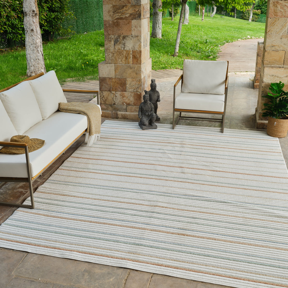Solena Striped Contemporary Cream and Beige Indoor Rug