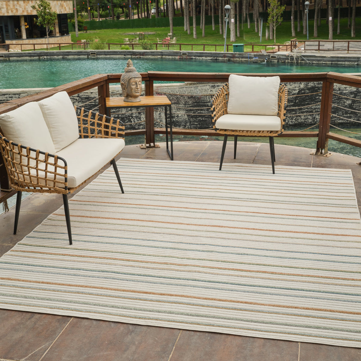 Solena Striped Contemporary Cream and Beige Indoor Rug