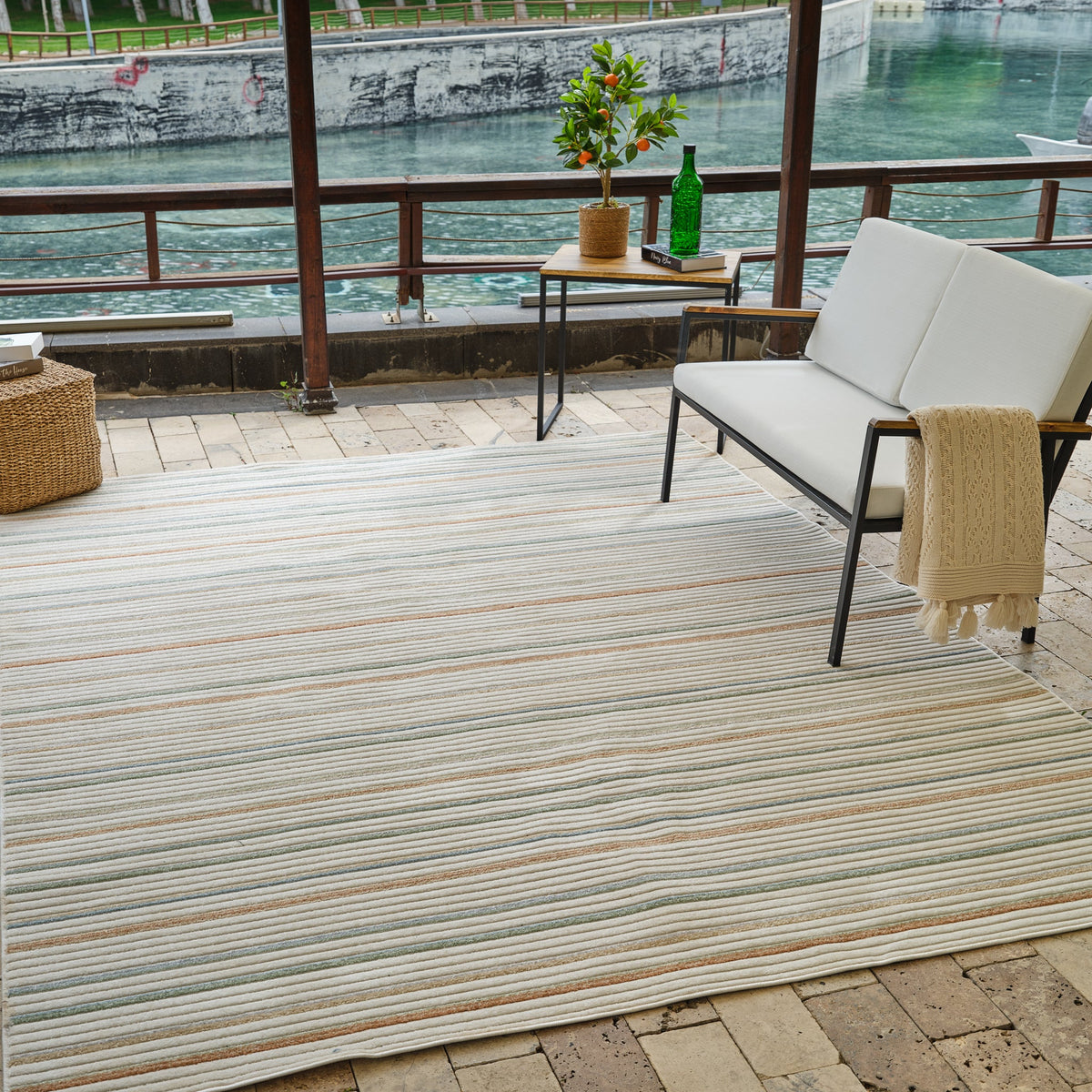 Solena Striped Contemporary Cream and Beige Indoor Rug