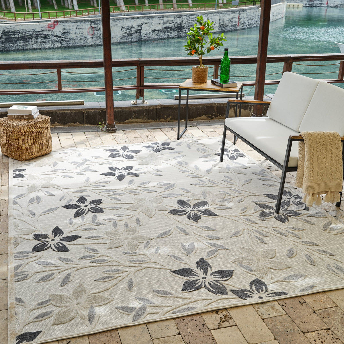 Florin Botanical Contemporary Cream and Beige Indoor Rug