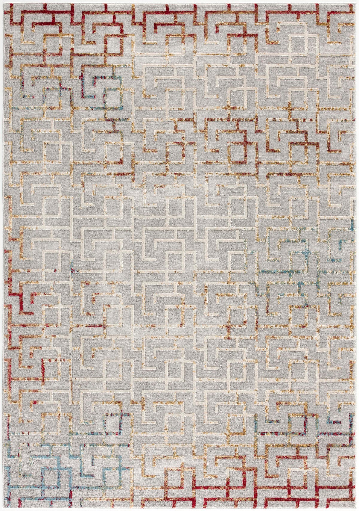 Mirello Abstract Contemporary Grey and Red Indoor Rug
