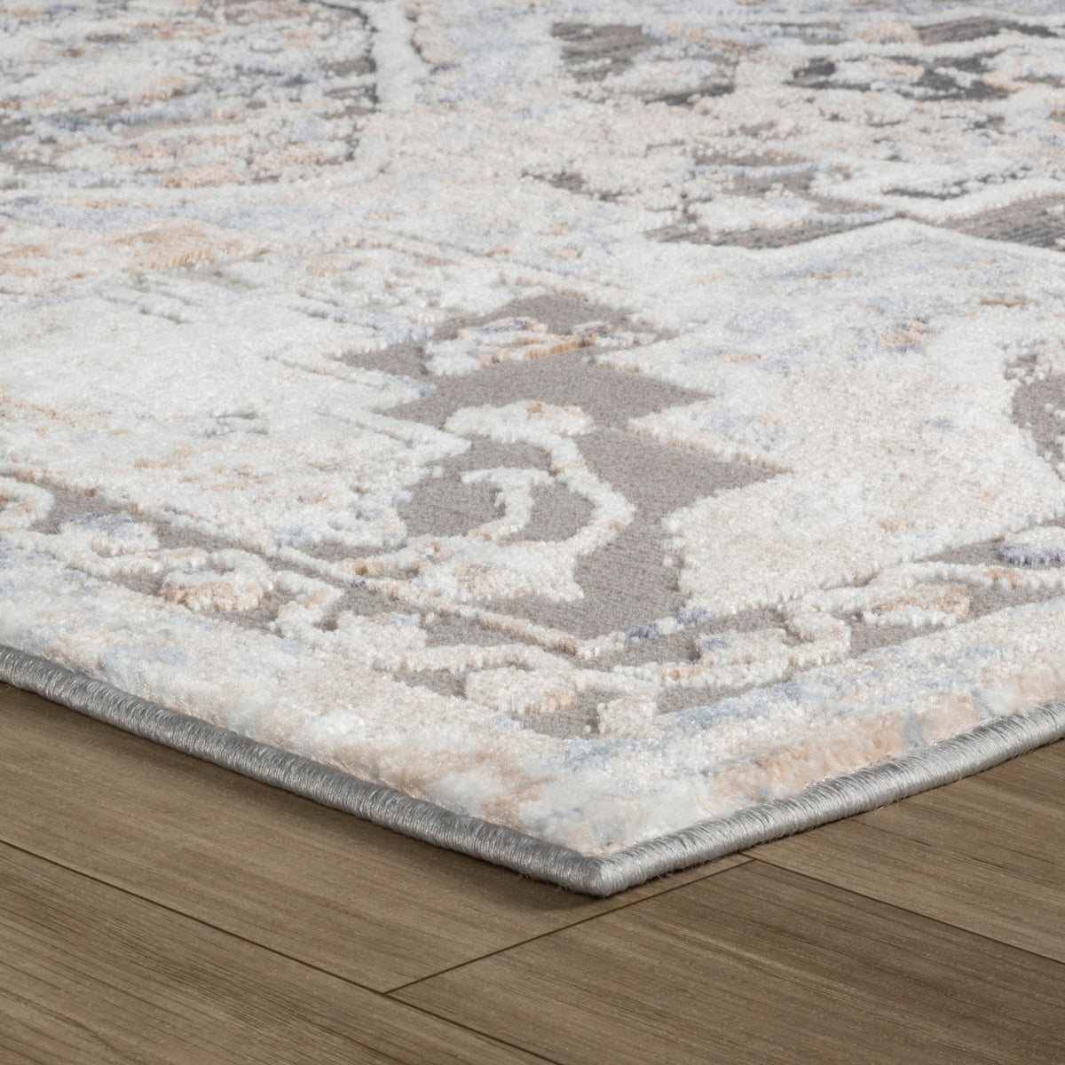 Sukoon Diamond Medallion Traditional Grey and Beige Indoor Rug