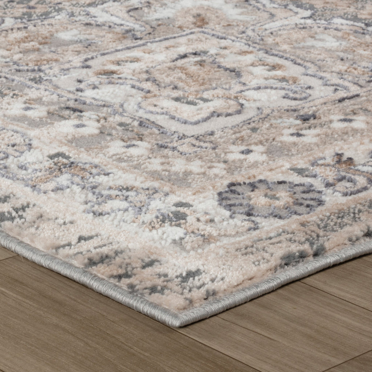 Rawda Oriental Traditional Grey and Beige Indoor Rug