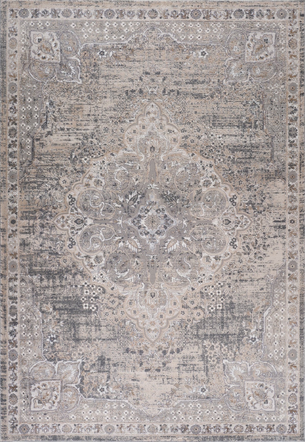 Tapis Rawda oriental traditionnel gris et beige