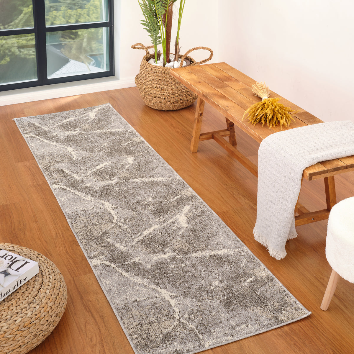 Marwa Marble Contemporary Grey and Beige Indoor Rug