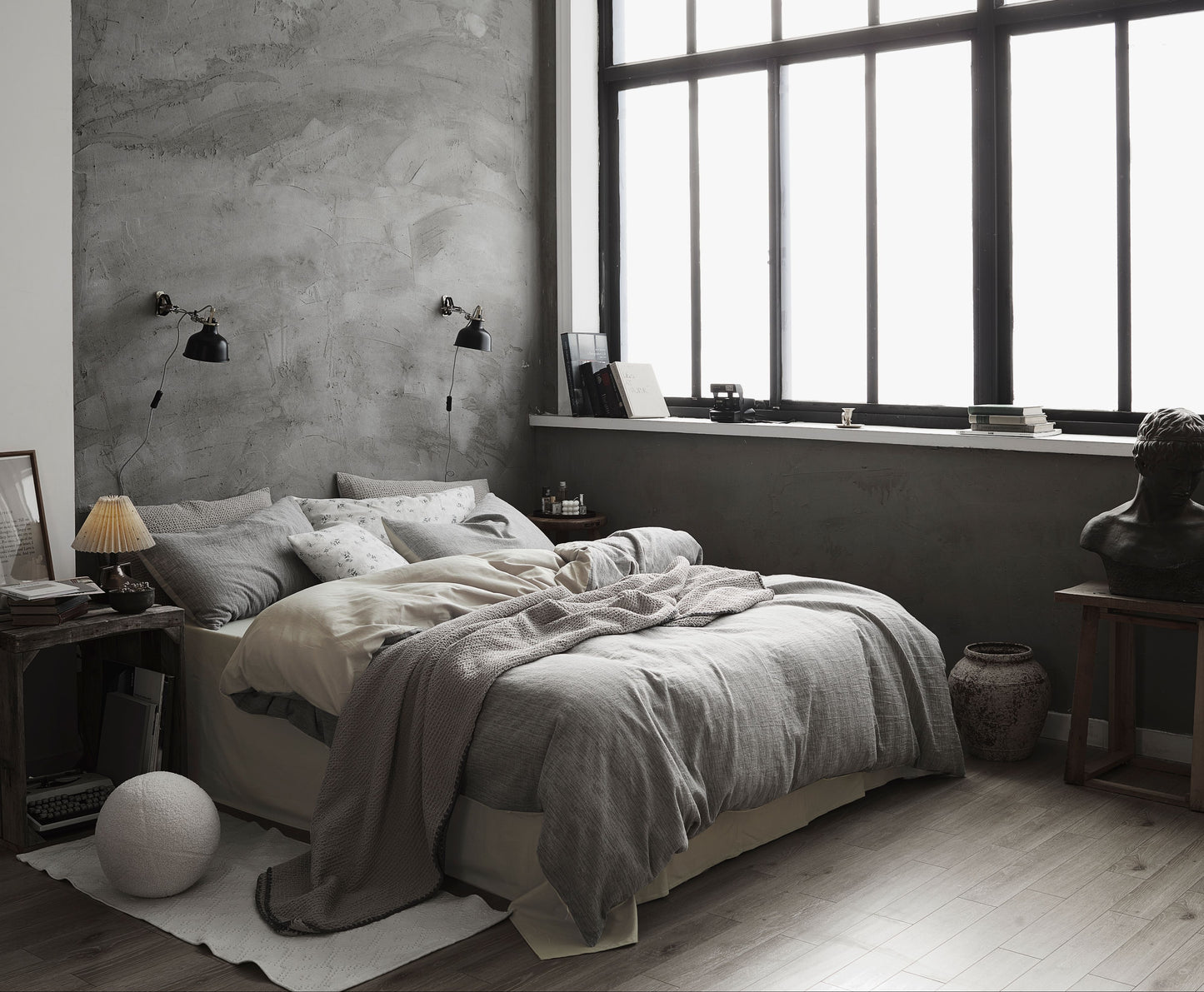 Textured 100% Cotton Grey Duvet Cover Set