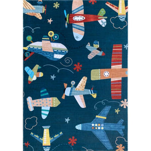 Maverick Airplane Contemporary Navy Blue Indoor Rug