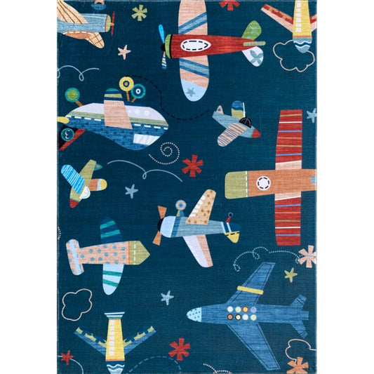 Kids Soft Steps Playtime Airplane Navy Rug