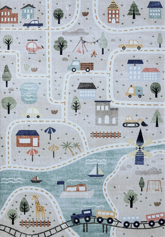 Kids Soft Steps Playtime City Road Map Blue Rug