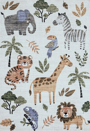 Jungle Safari Contemporary White and Beige Indoor Rug