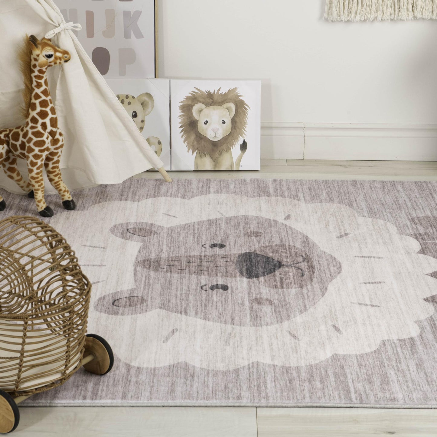Soft Steps Playtime Lion, tapis de jeu animaux de dessin animé tapis doux beige neutre