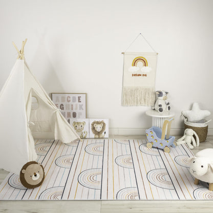 Tapis de jeu arc-en-ciel coloré rayé Soft Steps Playtime, tapis doux bleu