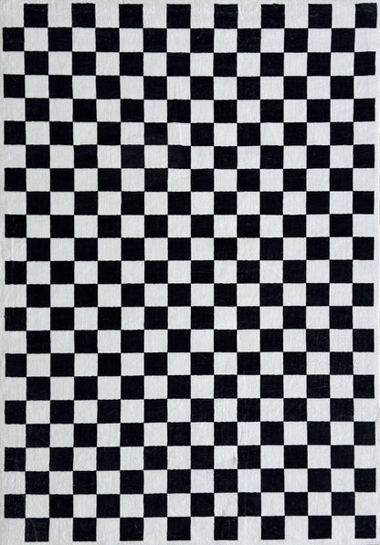 Metro Checkered Noir Black Area Rug