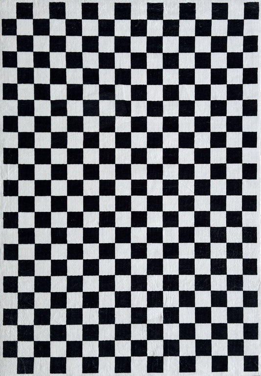 Metro Checkered Noir Black Area Rug