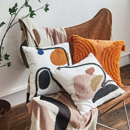 Tufted White/Rust Pillow with Insert & Cover