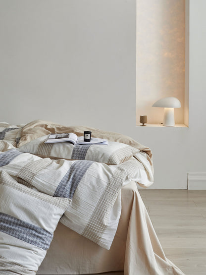Textured 100% Cotton Beige Duvet Cover Set