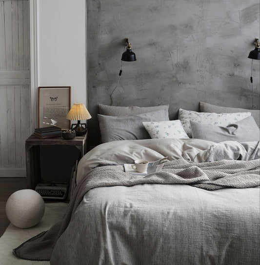 Textured 100% Cotton Grey Duvet Cover Set