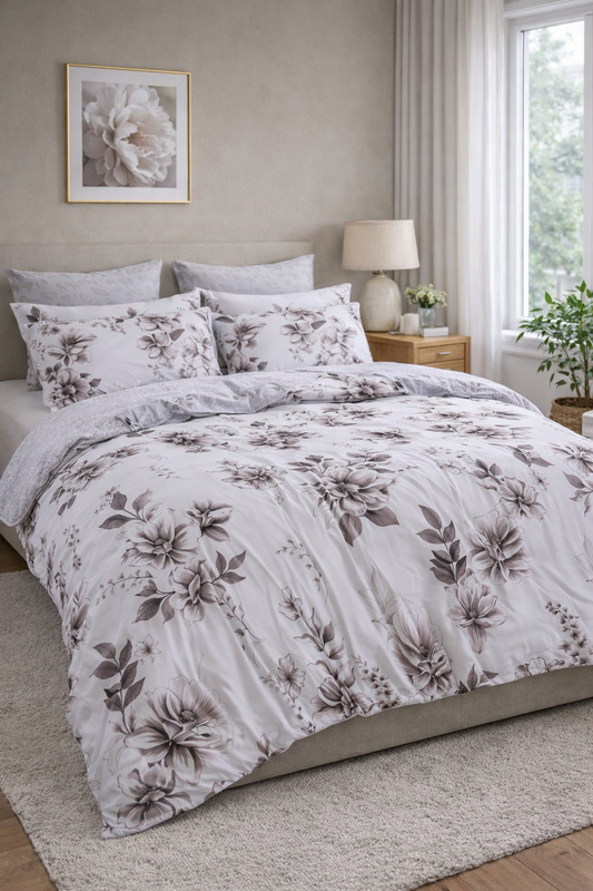 100% Jacquard Micro White and Plum Duvet Cover Set