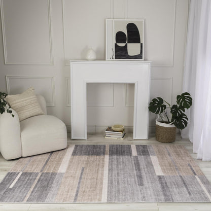 Tapis marron géométrique moderne du milieu du siècle Eclipse