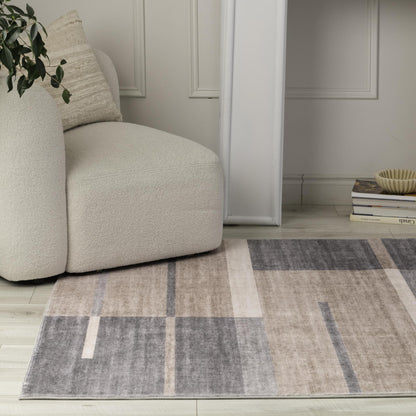 Tapis marron géométrique moderne du milieu du siècle Eclipse