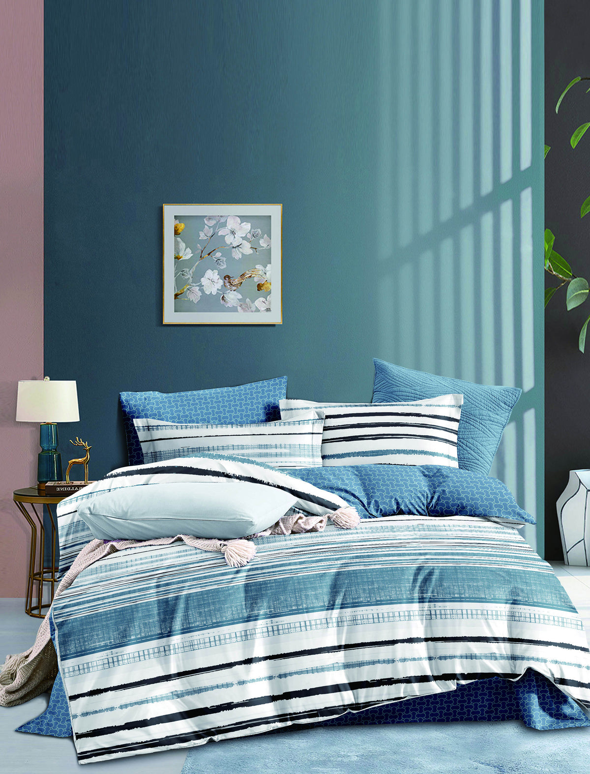 100% Jacquard Micro Blue Duvet Cover Set