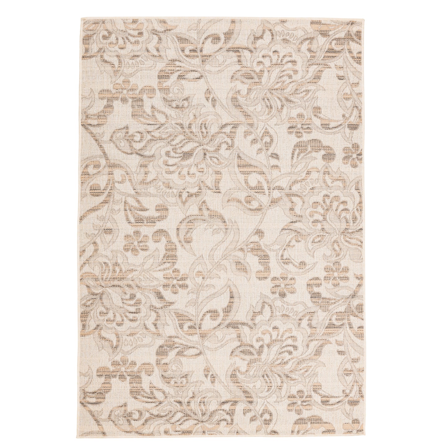 Floral Modern Cream and Brown Outdoor Rug
