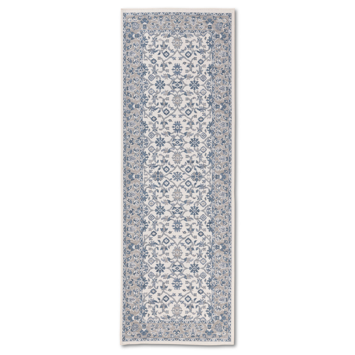 Alfombra de exterior oriental moderna azul y marfil