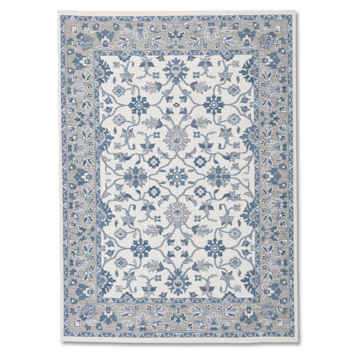 Oriental Modern Blue and Ivory Outdoor Rug