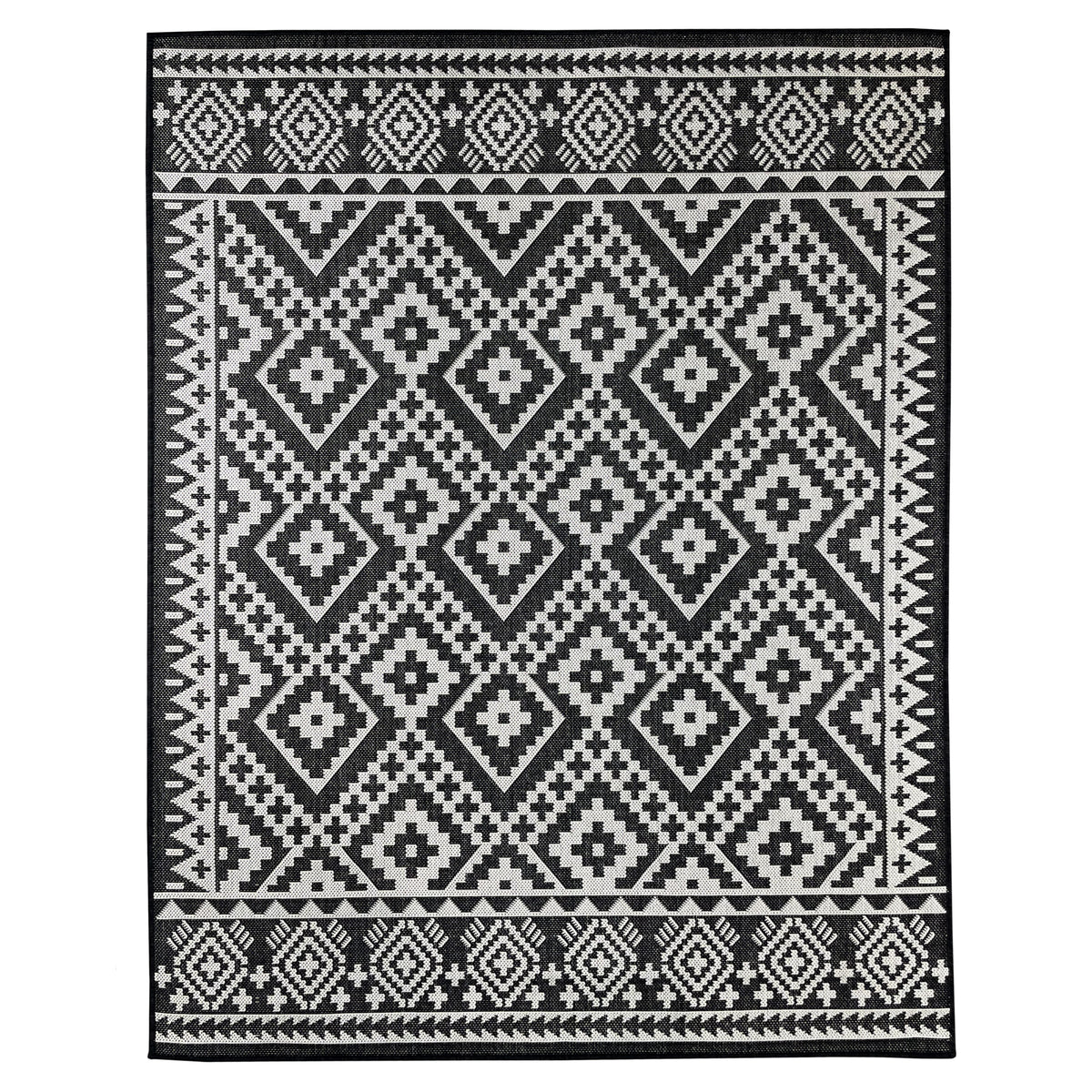 Tapis d'extérieur style Sud-Ouest moderne noir et blanc