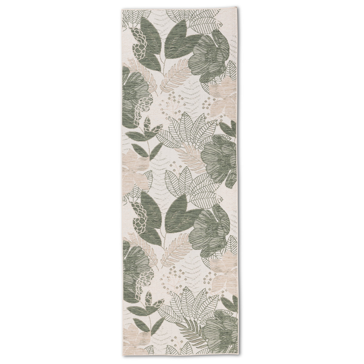 Alfombra de exterior floral moderna verde y marfil