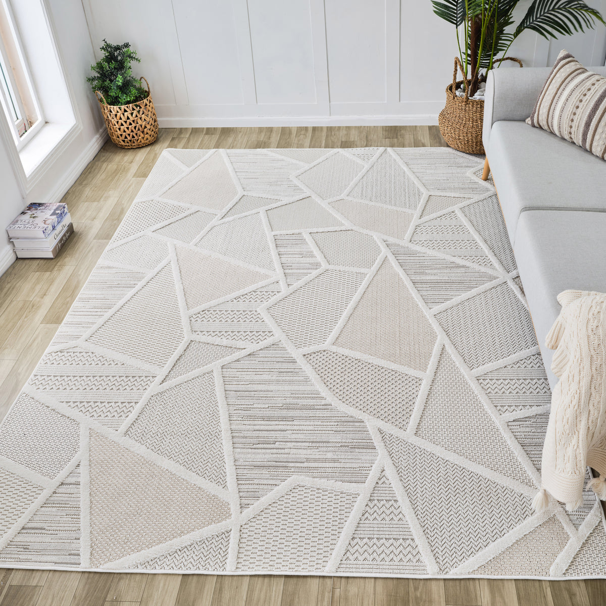Novara Geometric Contemporary Cream and Beige Indoor Rug