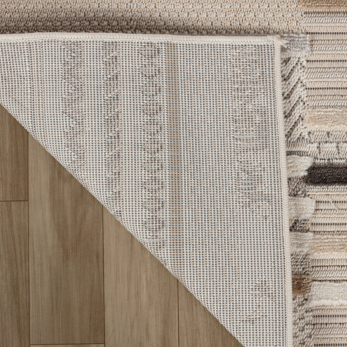 Ivara Patchwork Stripe Comtemporary Beige and Cream Indoor Rug