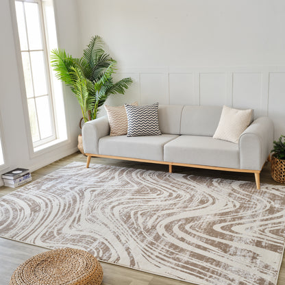 Tapis beige côtier abstrait Nomad