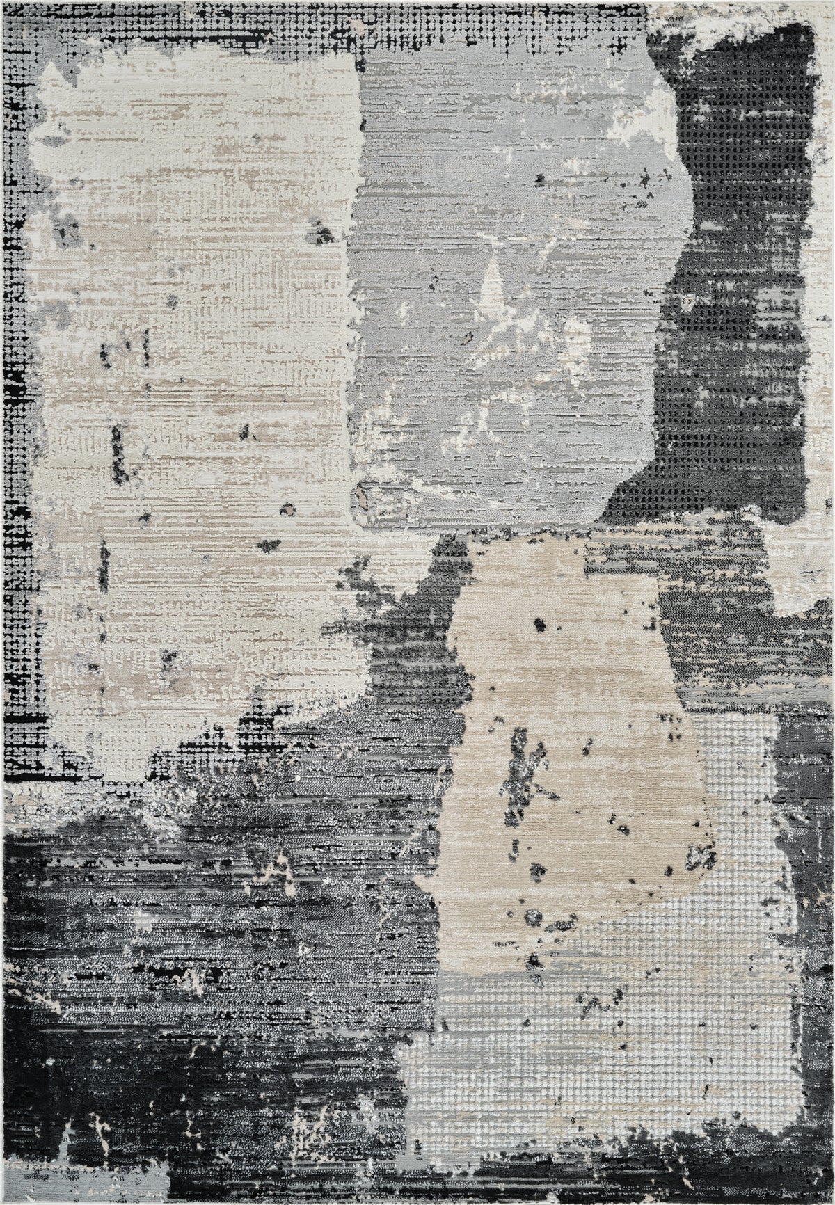 Atlas Abstract Patchwork Modern Black and Beige Indoor Rug
