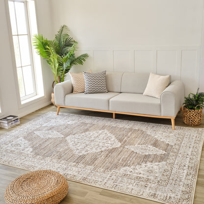 Tapis beige vieilli vintage Nomad