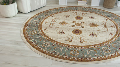Alfombra interior tradicional persa en color crema y azul