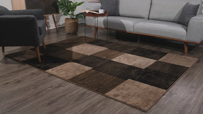 Tapis marron à carreaux géométriques Montage