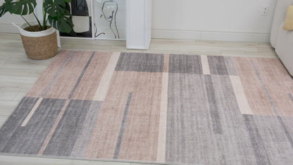 Tapis marron géométrique moderne du milieu du siècle Eclipse