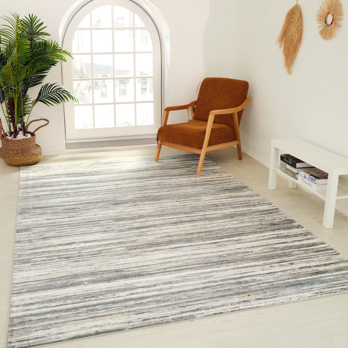 Esker Striped Contemporary Blue and Grey Indoor Rug