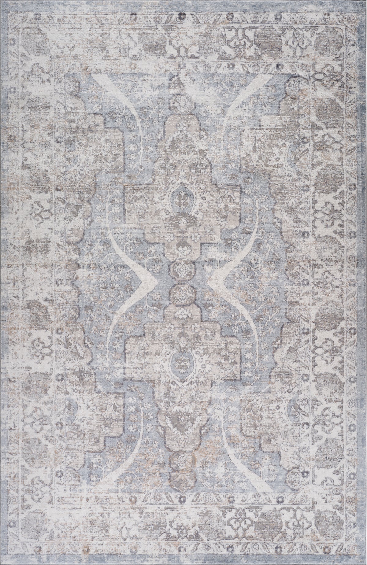 Alfombra de interior tradicional Asala Oriental azul y gris