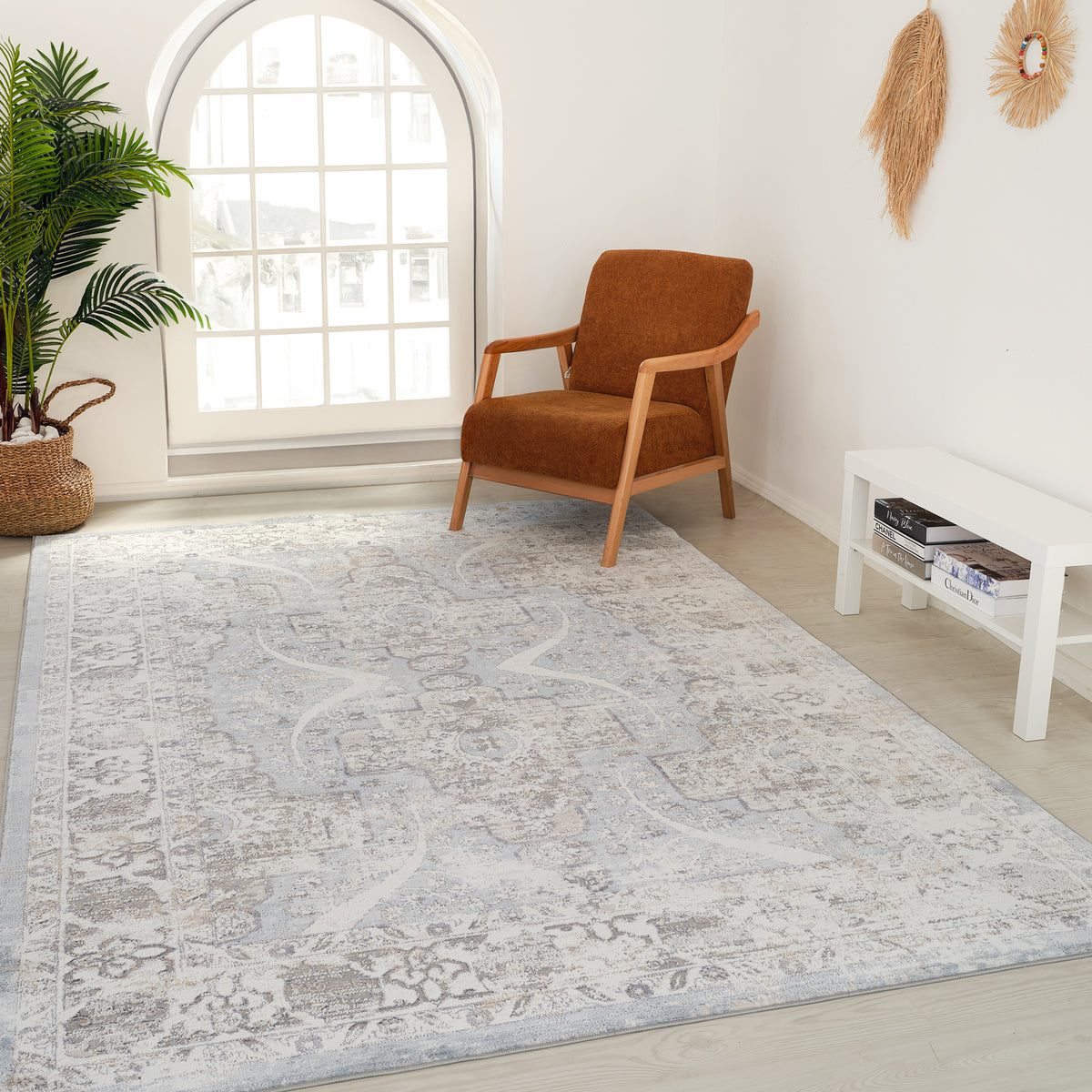 Asala Oriental Traditional Blue and Grey Indoor Rug