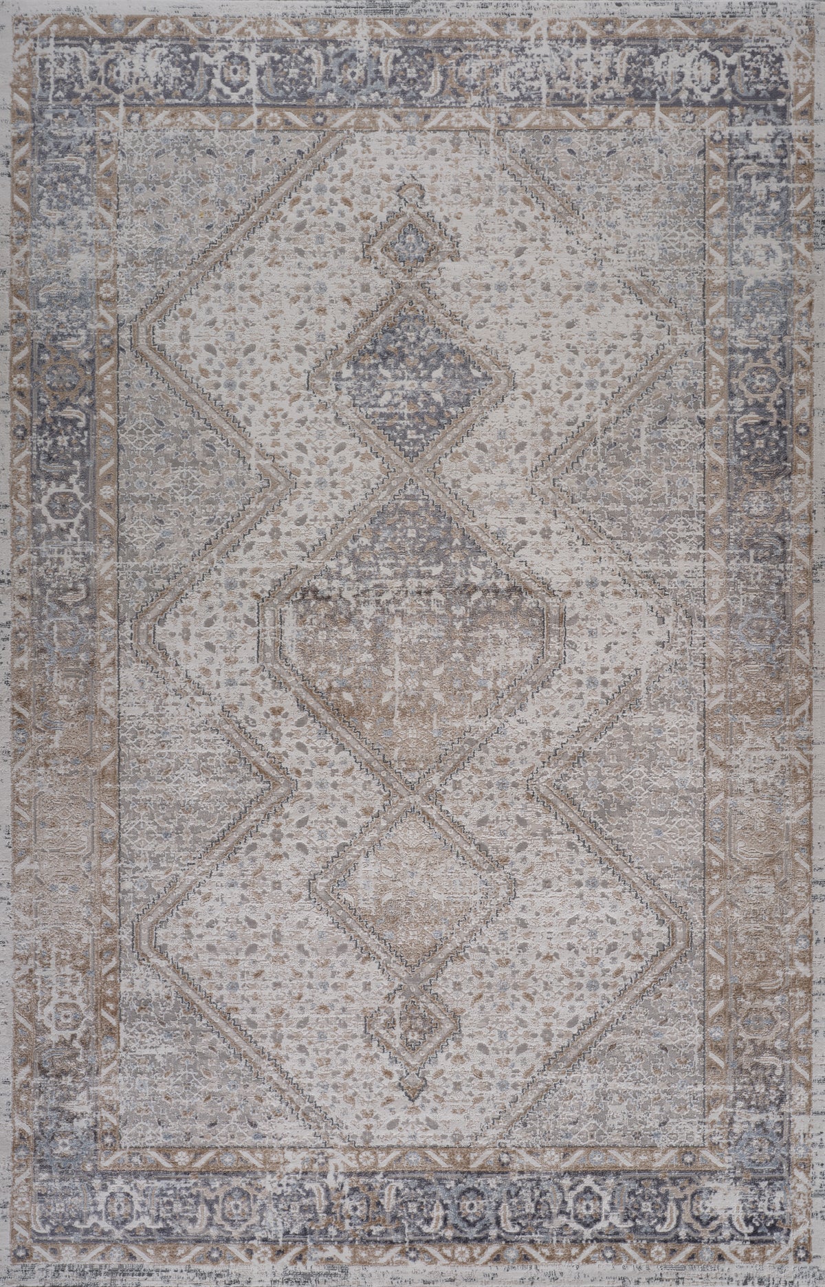 Tapis Naqsh oriental traditionnel bleu et gris