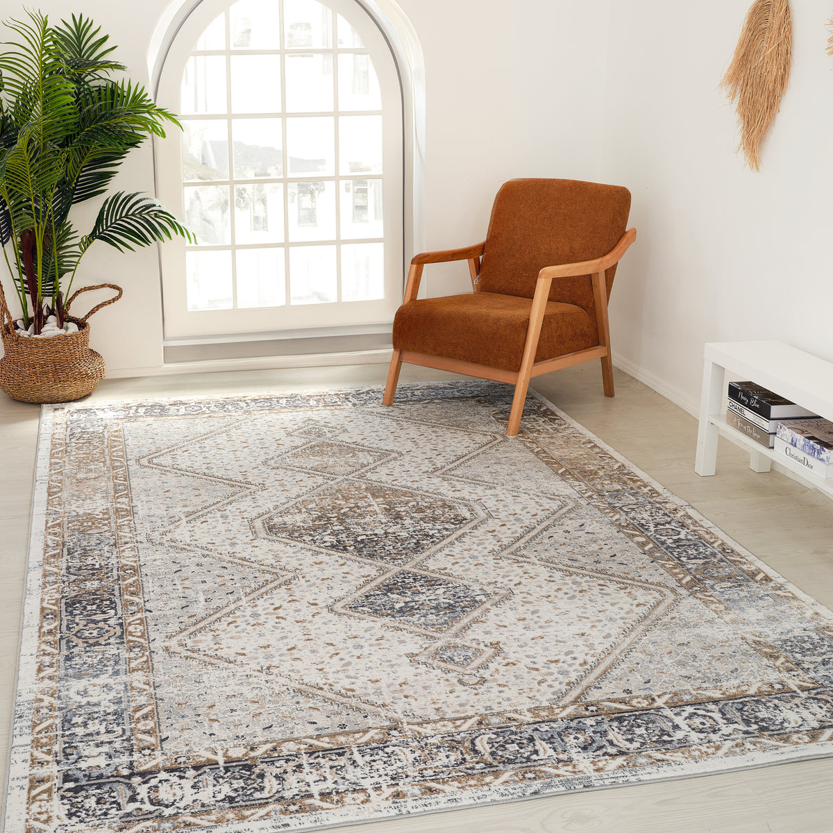 Alfombra interior tradicional Naqsh Oriental azul y gris