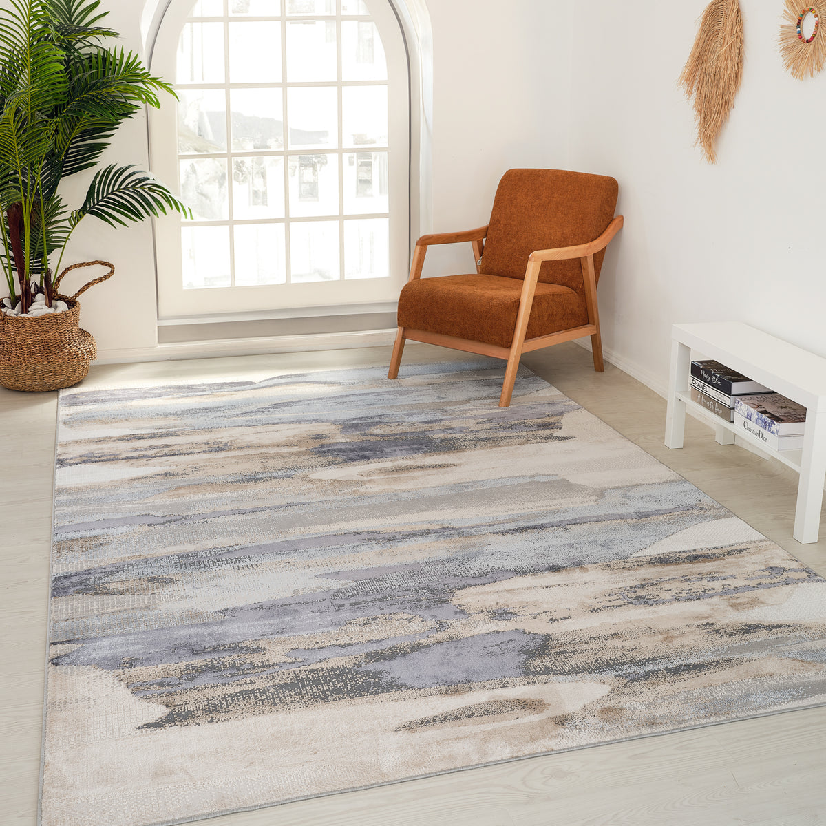 Aeris Abstract Contemporary Blue and Beige Indoor Rug
